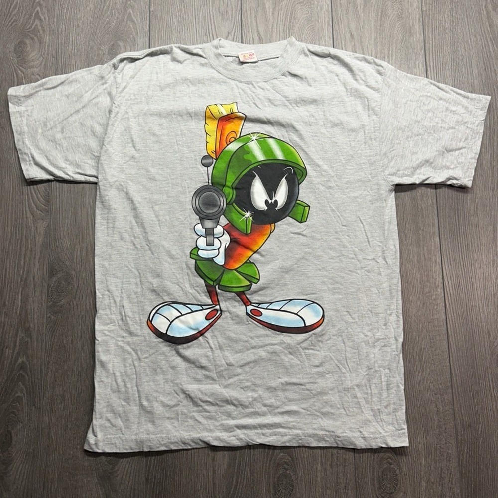 Vintage Marvin the Martian Daffy Duck T-Shirt XL Gray Looney Tunes Novel Teez